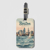 Retro Boston-Silhouette & Segelboote | Massachuset Gepäckanhänger (Vorderseite Vertikal)