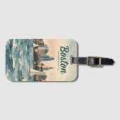 Retro Boston-Silhouette & Segelboote | Massachuset Gepäckanhänger (Vorderseite (Horizontal))