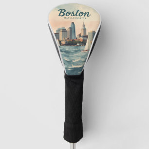 Retro Boston-Silhouette & Segelboote Massachuset Golf Headcover