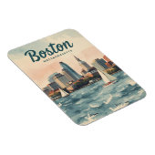 Retro Boston-Silhouette & Segelboote | Massachuset Magnet (Rechte Seite)