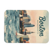 Retro Boston-Silhouette & Segelboote | Massachuset Magnet (Horizontal)