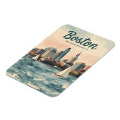 Retro Boston-Silhouette & Segelboote | Massachuset Magnet (Linke Seite)