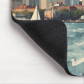 Retro Boston-Silhouette & Segelboote | Massachuset Mousepad (Ecke)