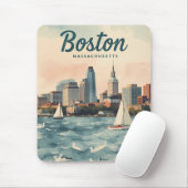 Retro Boston-Silhouette & Segelboote | Massachuset Mousepad (Mit Mouse)