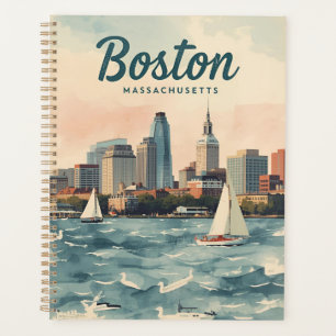 Retro Boston-Silhouette & Segelboote Massachuset Planer