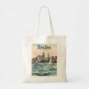 Retro Boston-Silhouette & Segelboote Massachuset Tragetasche