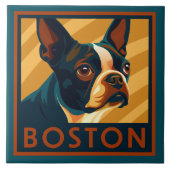 Retro Boston Terrier Portrait Fliese (Vorderseite)