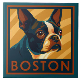 Retro Boston Terrier Portrait Fliese