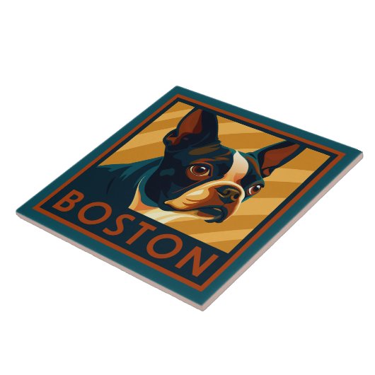 Retro Boston Terrier Portrait Fliese (Seite)