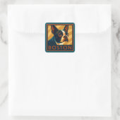 Retro Boston Terrier Portrait Quadratischer Aufkleber (Tasche)