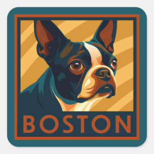 Retro Boston Terrier Portrait Quadratischer Aufkleber