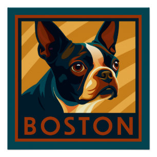 Retro-Boston-Terrier-Porträt Poster
