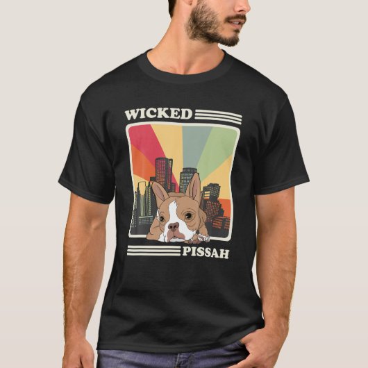 Retro Boston Terrier Wicked Pissah Boston Mass Bos T-Shirt (Vorderseite)