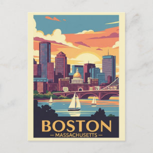 Retro Boston Vintage Reise Segelboote Hafen Postkarte