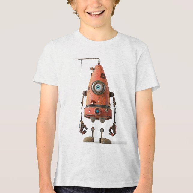 Retro Bot One-Eye — robustes Orange Droid Tri-Blend Shirt (Vorderseite)