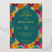 Retro Botanica and Teal Wedding Folieneinladung (Vorderseite)