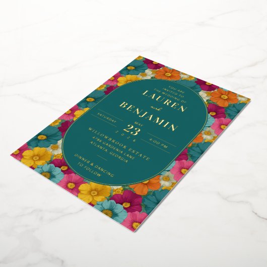 Retro Botanica and Teal Wedding Folieneinladung (Gedreht)