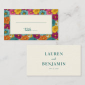 Retro Botanica and Teal Wedding Platzkarte (Vorne/Hinten)