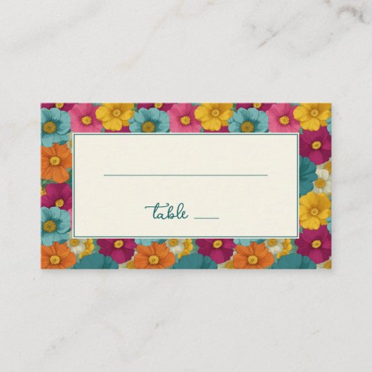 Retro Botanica and Teal Wedding Platzkarte (Vorderseite)