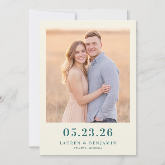 Retro Botanica and Teal Wedding Save The Date (Vorderseite)