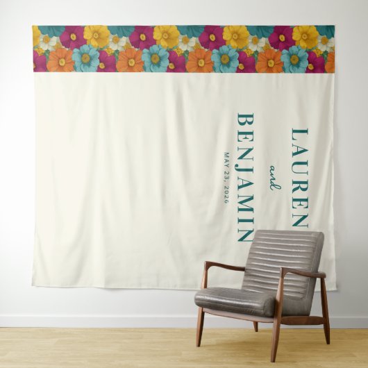 Retro Botanica and Teal Wedding Wandteppich (Beispiel (Horizontal))