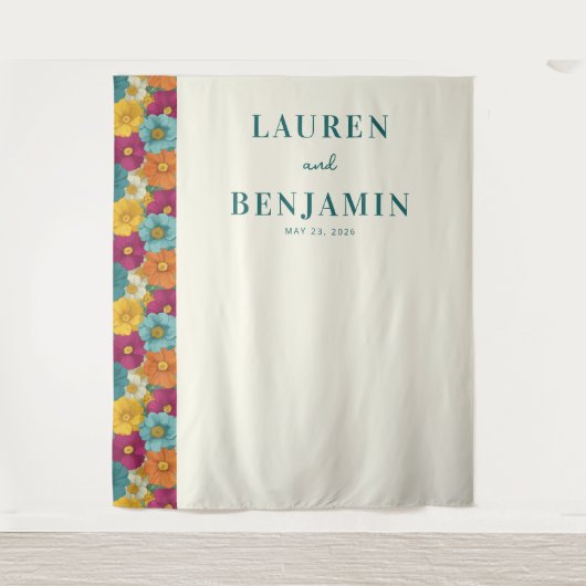 Retro Botanica and Teal Wedding Wandteppich (Vorderseite)