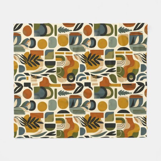 Retro Botanica Geometrica Fleecedecke (Vorderseite (Horizontal))