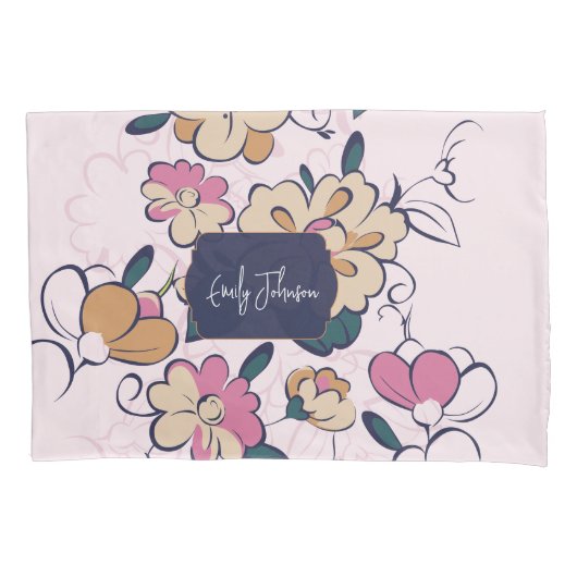 Retro Botanical Custom Name Pink Cream Beige Kissenbezug (Vorderseite)