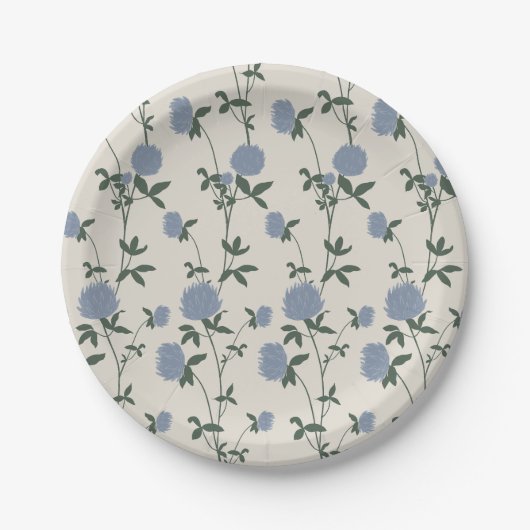 Retro Botanical Meadow Clover | French Linen Pappteller (Vorderseite)