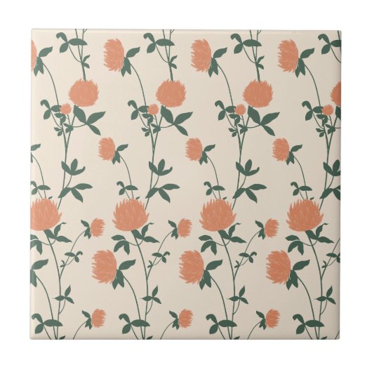 Retro Botanical Meadow Clover | Sunbaked Clay Fliese (Vorderseite)