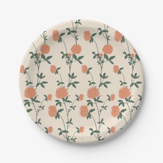 Retro Botanical Meadow Clover | Sunbaked Clay Pappteller (Vorderseite)