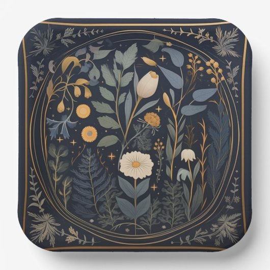 Retro Botanical Samhain / Halloween-Party Teller (Vorderseite)