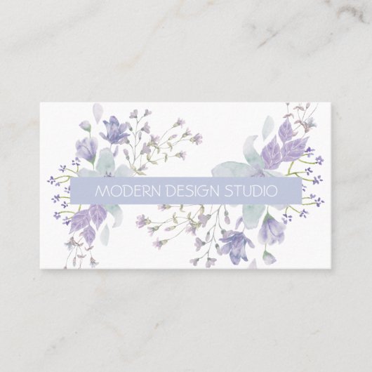 Retro botanisch florale Aquarellfarbe dustig blaue Visitenkarte (Vorderseite)