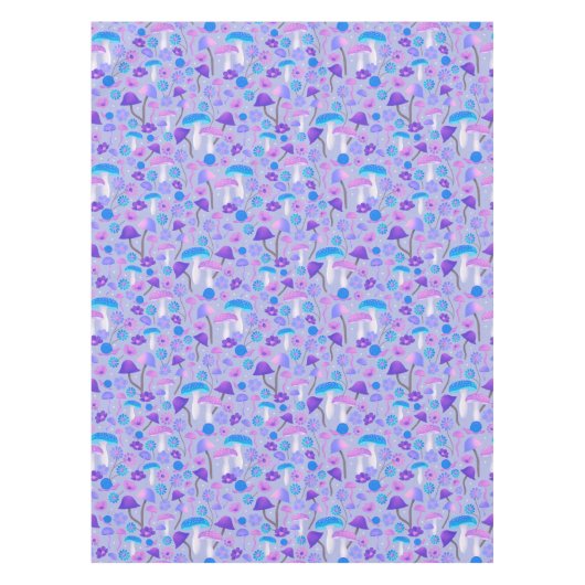 Retro Botanische Pilze Blume Lila Türkis Tischdecke (Vorderseite)