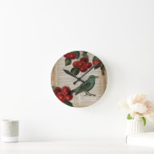 Retro botanische rote Kirsche des französischen Runde Wanduhr (Zuhause)