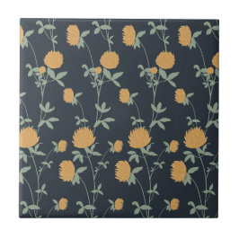Retro-Botanischer Wiesen-Klee | Mitternachtsgarten Fliese