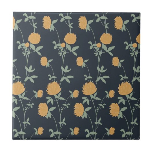 Retro-Botanischer Wiesen-Klee | Mitternachtsgarten Fliese (Vorderseite)