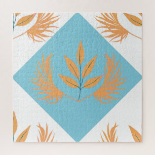 Retro-botanisches geometrisches Muster Orangenbl Puzzle