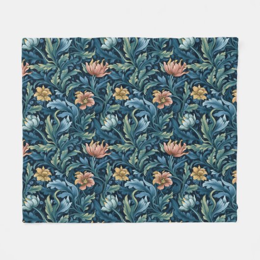 Retro-botanisches Muster blau Fleecedecke (Vorderseite (Horizontal))