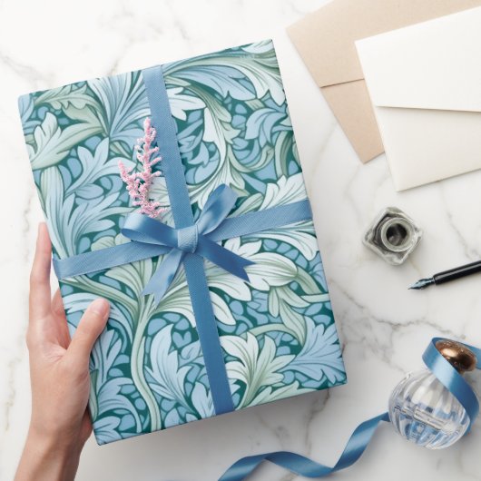 Retro-botanisches Muster blau Geschenkpapier (Schenken)