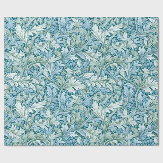 Retro-botanisches Muster blau Geschenkpapier (Flach)