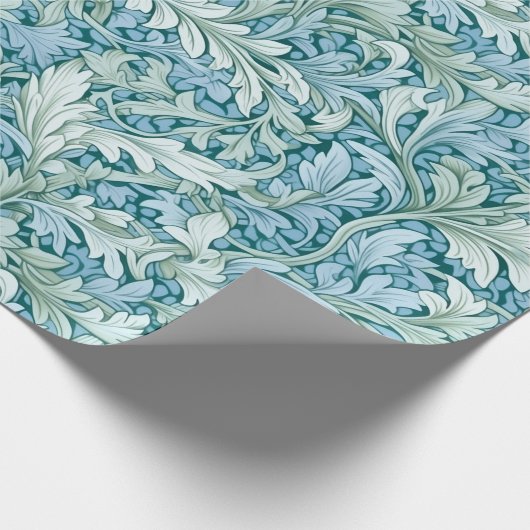 Retro-botanisches Muster blau Geschenkpapier (Ecke)