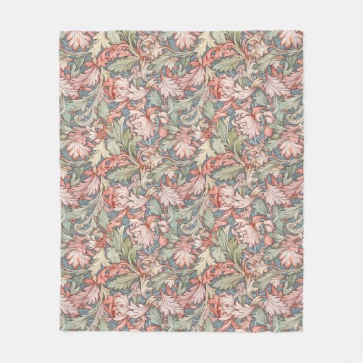 Retro-botanisches Muster Rosa und Grün Fleecedecke (Vorderseite)