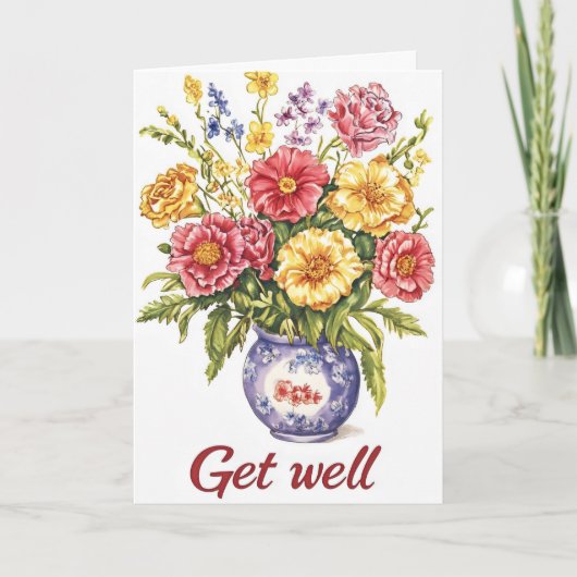 Retro Bouquet Blume werden gut Feiertagskarte (Vorderseite)
