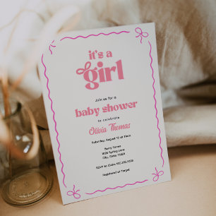 Retro Bow Pink Baby Girl Dusche Einladung