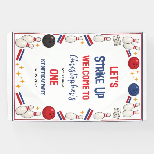 Retro Bowling 1. Geburtstag – Lustige Kinder Banner (Horizontal)