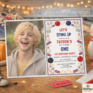 Retro-Bowling 1. Geburtstagsfeier – Lustige Kinder Einladung