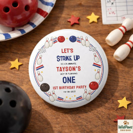 Retro Bowling 1st Birthday Party – Fun Kids  Button
