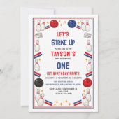 Retro Bowling 1st Birthday Party – Fun Kids Einladung (Vorderseite)