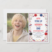 Retro Bowling 1st Birthday Party – Fun Kids Einladung (Vorderseite)